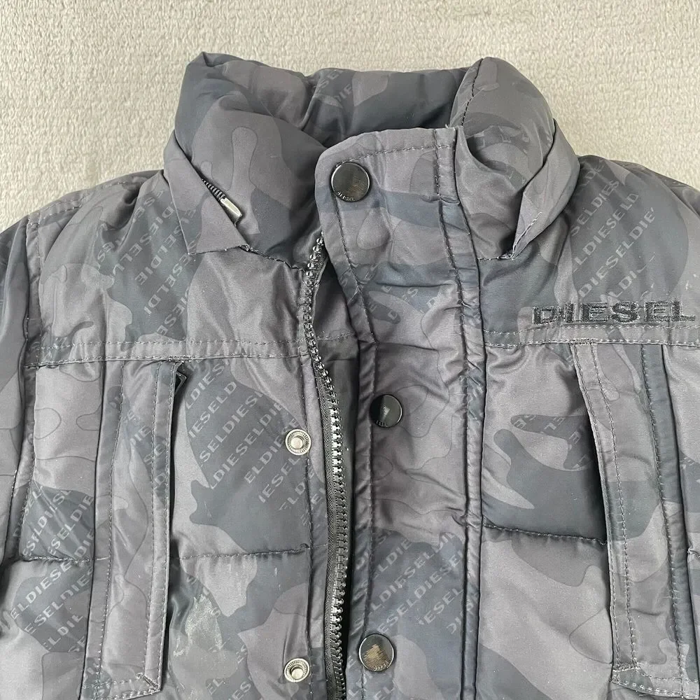 Diesel Jacket Boys 3T Black Camo Puffer‎ Zip Pockets Long Sleeve Button Up